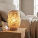 BARCELONA LED – Lampada da tavolo in vimini e legno “Ruka” – Design artigianale con paralume a griglia. Stile rustico, boho naturale. E27 – Lampada da tavolo ideale per soggiorno, camera da letto. - 3