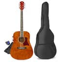 MAX SoloJam Westerngitarre, Akustik Gitarre Set, Acoustic Guitar, Akustikgitarre 4/4 mit Tasche, Plektrum, Stimmgerät, Schultergurt und Stahlsaiten, Anfängergitarre in Braun - 1