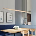 LED Wood Pendant Lamp Dining Table Pendant Lamp, Dimmable Modern Pendant Lamp Wood With Remote Control, Modern Straight Design Living Room Lamp Hanging For Kitchen Office Dining Room (Wood, 150 cm) - 1