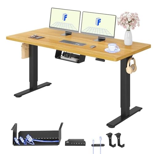 FLEXISPOT E1 Pro ONE PIECE Electric Standing Desk with Dual Motors, 160x80cm, Sit Stand Table Height Adjustable Desk with Memory Smart Pannel for Home Office,Black+Maple
