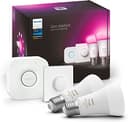 Philips Hue - Bombilla Inteligente, A60 E27, Luz Blanca y de Colores, 9W (Eq. 75W) 1100 lm, Compatible con Alexa y Google Home - Pack de 2 Bombillas LED inteligentes + Botón Inteligente + Hue Bridge - 1
