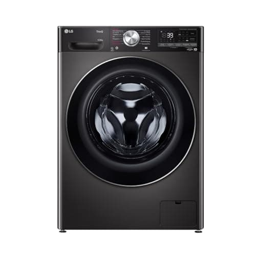 LG V9WD128H2B, Class A, washer dryer 12-8 kg, 1360 rpm, AI Direct Drive, refill function, quick wash cycle in 39 minutes, with steam, 60 x 61 x 85 cm, black stainless steel
