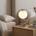 BARCELONA LED Candeeiro de Mesa San Cromado em Forma de C com Bola de Vidro Opalino, Base Redonda em Alumínio, Design Clássico Moderno Retro Luxo para Quarto e Sala - 5