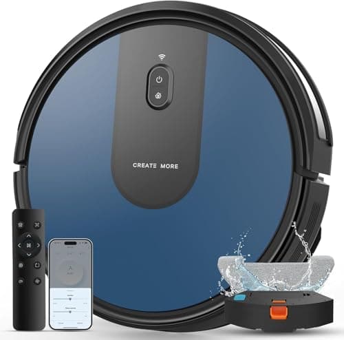 Deenkee Robot Vacuum Cleaner with Mop, 5000Pa Ultra Strong Suction 4-in-1 Robotic Vacuums, Auto Carpet Boost, Long Running Time, Alexa/App/WiFi for Pet Hair Hard Floor - Sky Blue