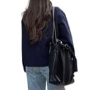 Dasongff - Abrigo corto de lana con cuello alto y botones para mujer con bolsillos, azul marino, M - 3