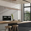 YYUTLUO LED Wood Pendant Light Dining Table Pendant Light, Brown Dimmable with Remote Control Pendant Lamp, Height Adjustable, Modern Linear Design Living Room Lamp Hanging Office Dining Room (130cm) - 8