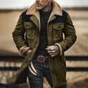 Chaqueta de invierno para hombre, larga, gruesa, cómoda, de forro polar, chaqueta con solapa, forro cálido, chaqueta de manga larga acolchada con cremallera para senderismo, tallas grandes, parka y - 2