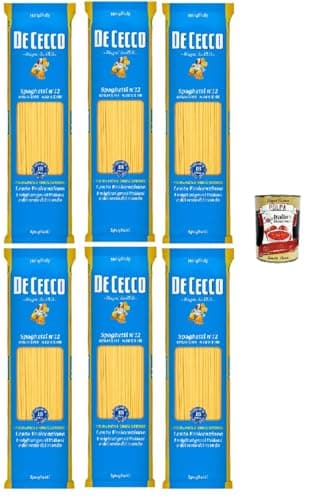 De Cecco Spaghetti n°12, pasta de trigo duro 6 x 500 g - trefilado de bronce, secado lento ~18 h, textura rugosa - cocción 12 min (al dente 10 min) - Fabricado en Italia + Italian Gourmet Polpa 400 g