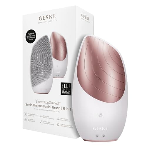 GESKE | Dispositivo SmartAppGuided™ Sonic Thermo Facial Brush | 6 in 1 | Pulizia della pelle | Spazzola per la pulizia con funzione riscaldante | Massaggiatore facciale | Spazzola viso elettrica