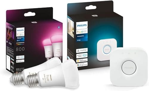 Philips Hue White and Color Ambiance Lampadina Smart 2 Pezzi, Attacco E27 Hue Bridge, Centro di Controllo del Sistema Hue