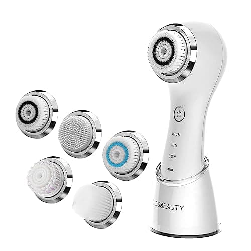 COSBEAUTY Spazzola Pulizia Viso Ultrasuoni, Skincare Professionale, Impermeabile, Ricaricabile Wireless, Elegante, Morbido, 3 Testine per Tutte le Pelli