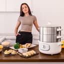 Cecotec Vaporera Eléctrica Vapovita 10L Steelpot White. 1300W, Recipientes Inoxidables: 1 Depósito + 2 Vaporeras, Tiempo Ajustable, Apagado Automático, Fácil Limpieza, Tapa Especial, Cocina Saludable - 2