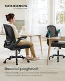SONGMICS Sedia da Ufficio Girevole, Sedia di Rete da Computer Ergonomica, Supporto Lombare, Oscillante, Seduta 53 cm, Braccioli Pieghevoli, Nero OBN37BK - 4