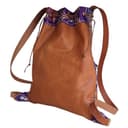 MELONI Borsa Zaino in Pelle Artigianale con Broccato Sardo, Sacca Tradizionale Sa Tasca, Cuoio Naturale, Chiusura a Coulisse - 5