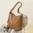 Fryloo Borse Borsa Tote A Secchiello in Morbida Pelle alla Moda da Donna Tracolla Multifunzionale di Fascia Alta Grande capacità-Marrone Chiaro - 5