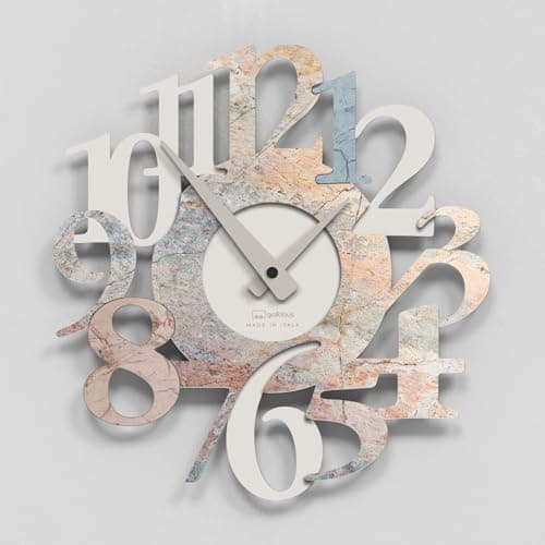 Giallobus - Reloj premium - Carved - Madera de MDF - Premium 60x60cm - 17 - Mixed marble - Artesano Made in Italy - Silencioso - Idea de regalo - Doble nivel moderno