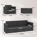 Outsunny 5 Seater Rattan Garden Furniture Set, 3 Seater Garden Sofa, 2 Armchairs, Faux Wood Coffee Table, Outdoor Furniture Conversation Set with Wide Armrests, Cushions, Pillows for Patio, Dark Grey - 7