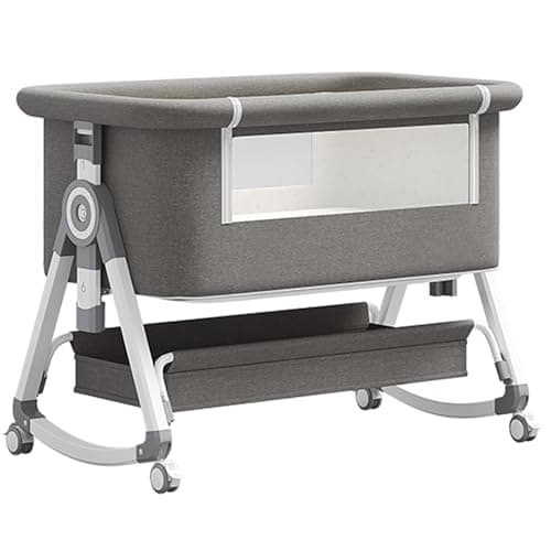 YAZOCO Cuna 3 en 1, Cuna de colecho, Crib Mecedora, Ajuste de Altura e inclinación del colchón, 4 Ruedas con Freno, Colchón Ergonómico (Gris)