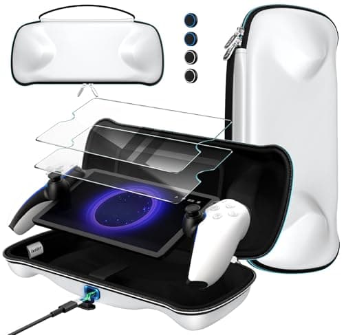 iVoler [Carica all'interno Custodia per PlayStation Portal con 2 Pellicole in Vetro Temperato, Borsa Sottile con Foro di Ricarica, Case Rigido da Viaggio per Remote Player - Bianco