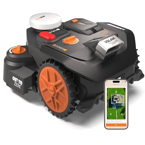 WORX Landroid Vision Cloud WR306E 2WD Robotic Lawnmower without Boundary Cable for 600 m² with Cut to Zero Module (AI Obstacle Detection, VSLAM+ RTK Cloud Navigation, Auto Mapping, App Control)