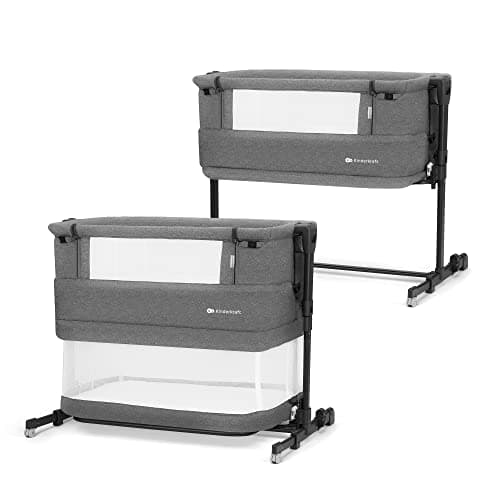 Kinderkraft Neste Grow 3 in 1 Babybett, Beistellbett Baby, Kinderbett ab Geburt für 2 Jahre, mit Matratze Transporttasche Rollen, Höhenverstellung in 5 Stufen, verstellbaren Matratzenwinkel, Grau