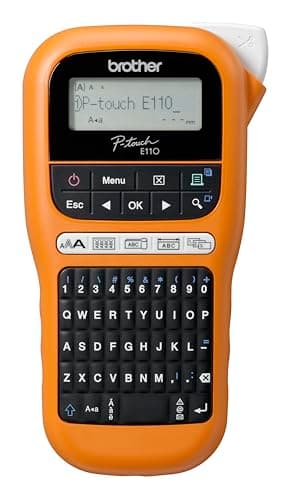 Brother PT-E110, Etichettatrice Palmare Professionale, Settore Elettrico, Tastiera QWERTY, Display LCD, 200 Simboli, Nastri Serie TZE 3.5-12 mm, Inclusi Adattatore AD24ES e un Nastro 12 mm