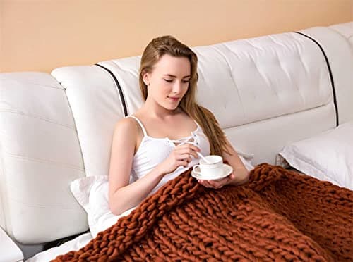 Coperta fatta a mano in lana merino lavorata a maglia grossa, grande, marrone, per nuovi proprietari di casa, regalo di nozze, 99 x 99 cm