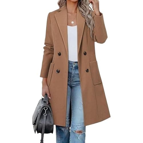 Gabardina corta para mujer, abrigo de invierno de mezcla lana color camel, abrigo medio largo, chaqueta con solapa cruzada y muesca, ropa