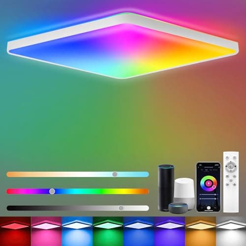 Heyseven Plafoniera LED dimmerabile con telecomando, 24 W RGB, lampada Smart APP con 16 milioni di pannelli di cambio colore, 2400 lm con lampade Alexa per camera da letto