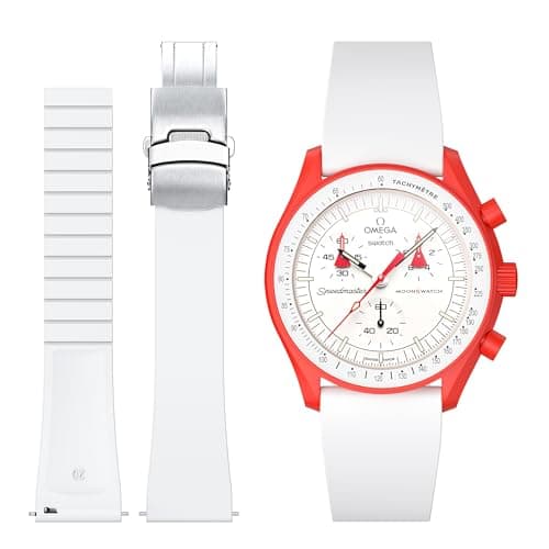 Bands for Omega Swatch Watch,Fluororubber Strap Compatible with Omega x Swatch Moonswatch 20mm Watch,Quick Release Waterproof Replacement Strap for Swatch Omega Men Women (for 20mm watch, White)