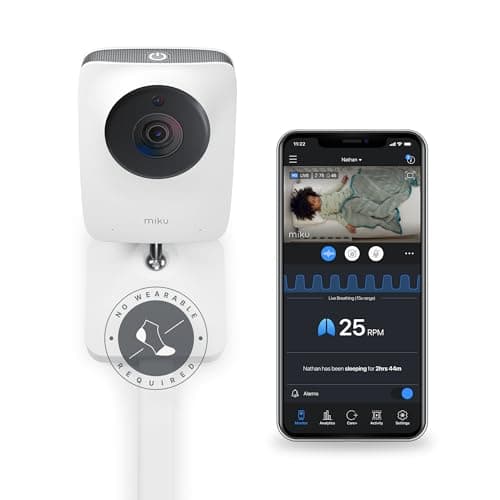 Miku Monitor inteligente Pro Smart para bebés con cámara, rastrea la respiración en vivo sin uso portátil, alertas en tiempo real, análisis del sueño, video Wi-Fi de 1080p, visión nocturna y audio