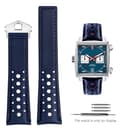 FOUUA 22mm Leder-Uhrenarmband für TAG Heuer Monaco, Carrera, Aquarace - Echtleder blau-schwarz - 6