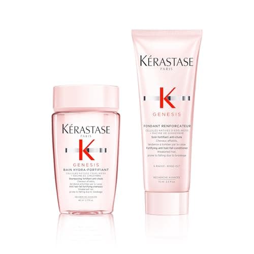 Kérastase Genesis Hydra-Fortifying Anti Hair-Fall Shampoo 80ml & Kérastase Genesis Fortifying Conditioner 75ml Travel Friendly Size Bundle for Weakened Hair, With Ginger Roots & Edelweiss Native Cells