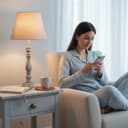 AcaciaHome Modern Tall Wooden Washed Table Lamp - Traditional Shabby Chic Design with Taupe Linen Shade, Wood Effect Finish for Living Rooms, Bedrooms, or Hallways Decor (41cm Grey with Cream Shade) - 4