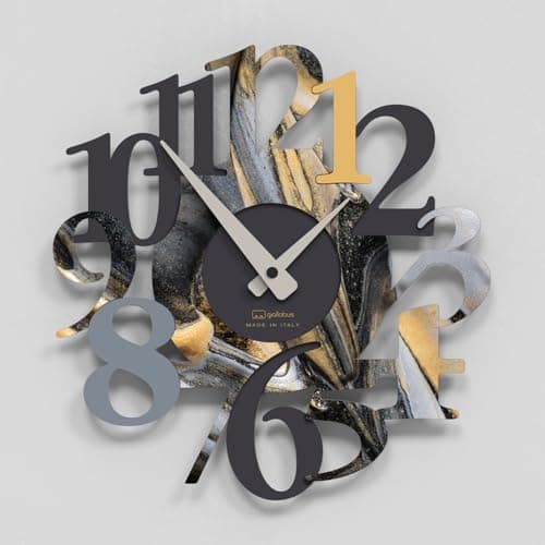Giallobus - Reloj premium - Carved - Madera de MDF - Premium 60x60cm - 20 - Gold Marble - Artesano Made in Italy - Silencioso - Idea de regalo - Doble nivel moderno