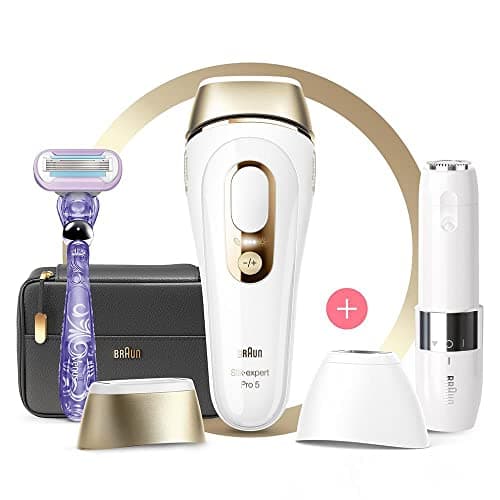 Braun Silk-expert Pro 5 Epilatore Donna/Uomo Luce Pulsata IPL, Testa di Precisione Ampia e Rasoio Venus, Alternativa alla Rimozione Laser a Casa, PL 5149, Bianco/Oro