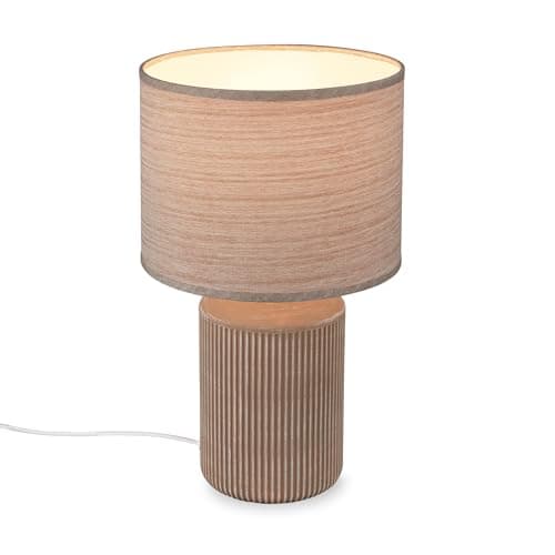 BRILONER - Tischlampe mit Stoffschirm, Kabelschalter, Keramikfuß, Lampe, Nachttischlampe, Tischleuchte, Dekolampe Flur, Bürolampe, Leselampe, Wohnzimmer, Schlafzimmer, 22x37,5 cm (DxH), Braun