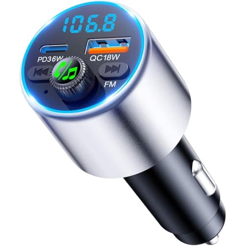EOIWUY Transmisor FM Bluetooth Coche 5.3 Mejorado, [Carga Rápida] Cargador Mechero Coche con Potente PD36W & QC3.0, [Sonido HiFi Cristalino] Adaptador Bluetooth Vehículos Musica Conector Manos Libres