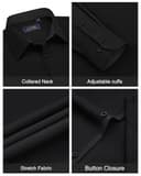 J.VER Black Shirts for Men Adult Dress Slim Fit Long Sleeve Stretch Non Iron Business Casual Wedding Fashion Formal Shirt M - 6
