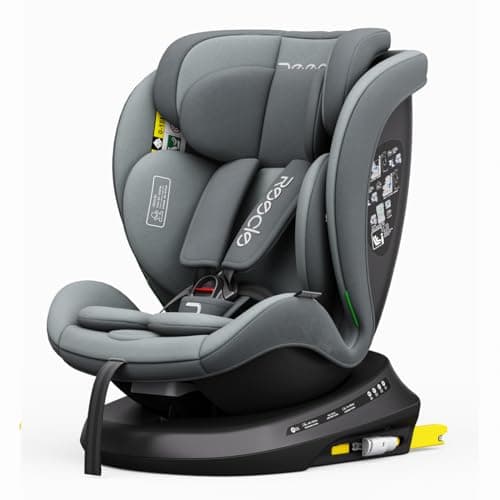 Reecle I-Size Silla de Coche Giratoria 360 con ISOFIX, 40-150cm (0~36kg), Aprox. 0-12 años (I-Size, Gris(ISOFIX))