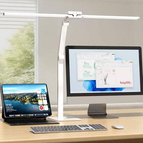 KableRika Lámpara Escritorio LED, 24W 80cm Flexo Escritorio de Doble Cabezal con Base, Luz de Arquitecto Regulable, luz monitor con Temporizador, 1200 lúmenes para Leer, Estudiar y Oficina en el Hogar