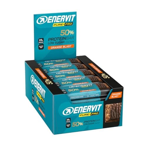 Enervit Pure-Pro Protein Bar 50% Orange Blast, Barrette Proteiche Senza Zucchero e Senza Glutine, Snack Proteici con 30g Proteine Ideale Post Workout Intensi, Ripieno Gusto Arancia, 25 Barrette da 55g