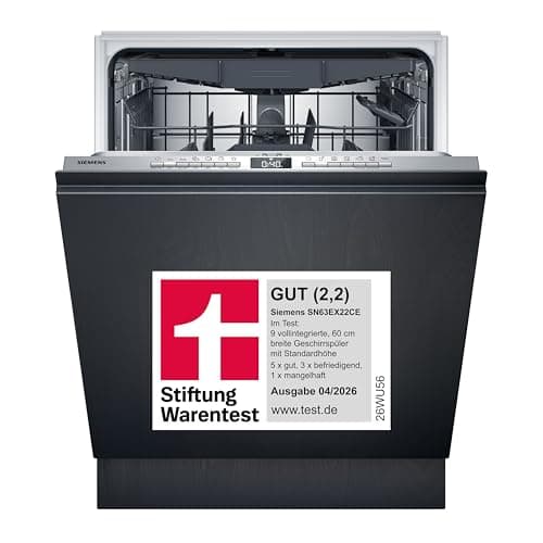 Siemens SN63EX22CE, Stiftung Warentest GUT (2,2)*, iQ300, Smarter Geschirrspüler Vollintegriert 60 cm, Made in Germany, Besteckschublade, varioSpeed Plus, flex Körbe, effizient trocknen, infoLight