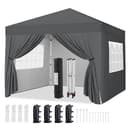 Yaheetech Pop-Up Gazebo 3x3 with 4 Removable Side Panels, Silver-costed Oxford Marquee Canopy w/Wheeled Bag & Sandbags, Metal Frame Shelter Tent for Outdoor Garden Party Camping, Dark Grey - 1