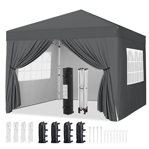Yaheetech Pop-Up Gazebo 3x3 with 4 Removable Side Panels, Silver-costed Oxford Marquee Canopy w/Wheeled Bag & Sandbags, Metal Frame Shelter Tent for Outdoor Garden Party Camping, Dark Grey