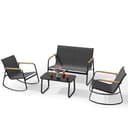 Xbro Set Mobili da Giardino 4 Posti, Set da Conversazioni in Tessuto Teslin, 2 Poltrone 1 Panca Doppia 1 Tavolo in Vetro, Struttura in Acciaio per Terrazzi Giardini Spazi Esterni - 1