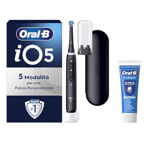 Oral-B Spazzolino Elettrico Ricaricabile iO 5N Nero, 1 Spazzolino Elettrico, 1 Testina, Custodia Da Viaggio + 1 Dentifricio Oral-B Pro Expert Protezione Professionale, Pulizia Denti Efficace