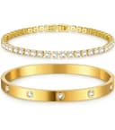 T TAKONE Tennisarmband Damen Set – 2PCS Glitzer Bracelet Aus Edelstahl Mit Cubic Zirkonia, 18cm Lang, Elegantes Geschenk für Frauen (Gold) - 1