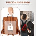 Leathario Mochila Mujer de Cuero PU con Multibolsillos, Mochila Casual y Funcional para Uso Diario, Viajes, Escuela y Universidad Marrón Esmaltado Premium - 4