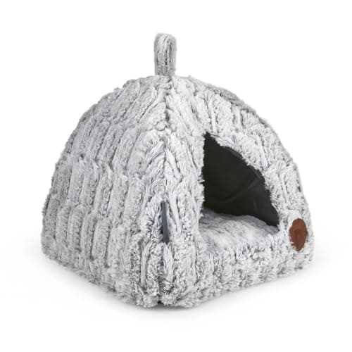 Petface Luxury Bamboo Plush Cat Igloo Bed, Cosy Pet Hideaway for Cats and Kittens, Includes Removable Cushion, 40D x 40W x 35H cm